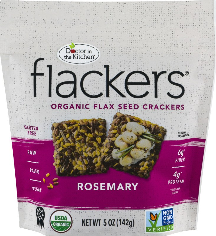 Doctor in the kitchen rosemary flackers flax seed crackers 5oz nogmo (893615002015)