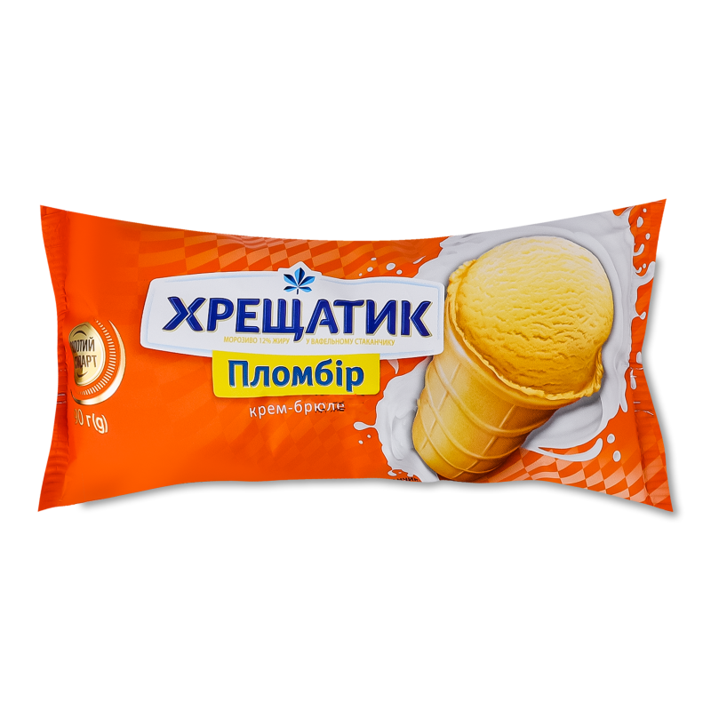 Морозиво Пломбір крем-брюле вафельний стакан 90г Хрещатик