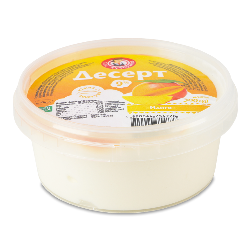 Десерт молоковмісний сирковий з манго 9% 300г Пані Хуторянка