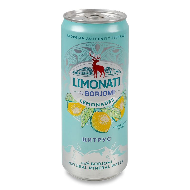 Напій безалкогольний Limonati Цитрус соковий сильногазований 330мл ж/б Borjomi