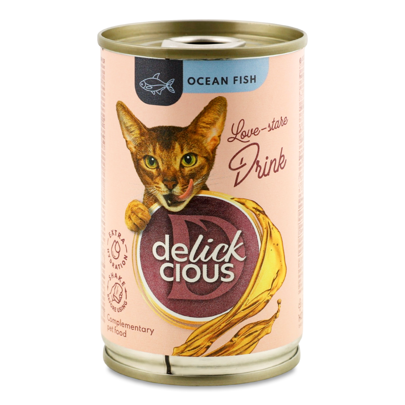 Корм д/котів Напій-бульйон з океанічною рибою 140г ж/б Delickcious