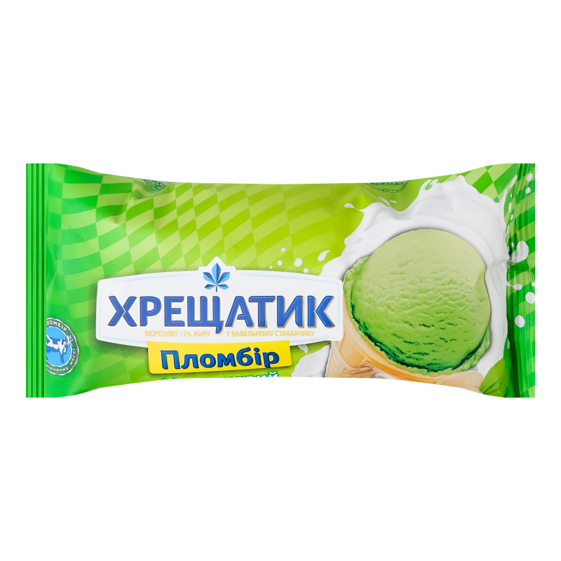 Мороженое 12% пломбир в вафельном стаканчике Фисташковый Хрещатик