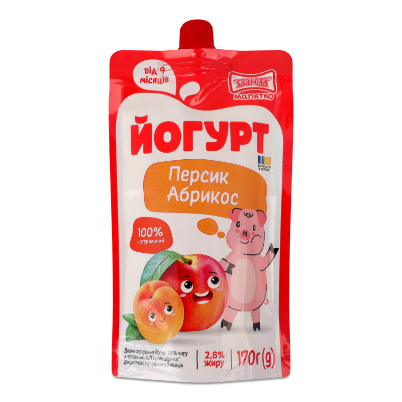 Йогурт Персик-абрикос від 9місяців 2,8% 170г пауч Злагода Малятко