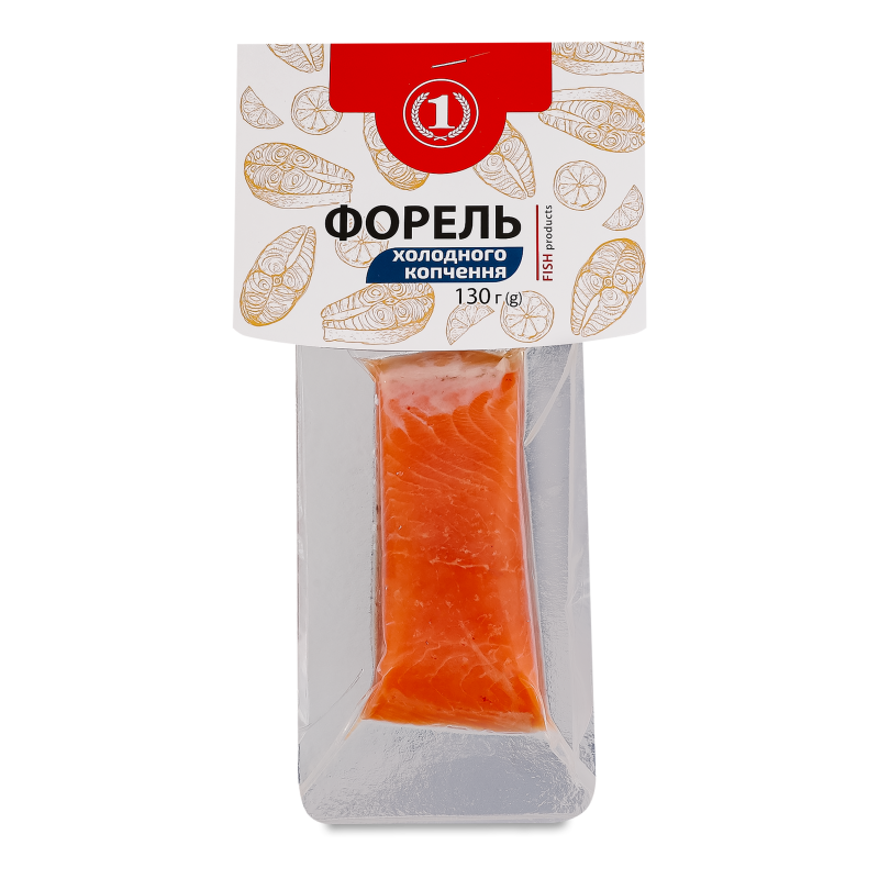 Форель філе-шматок х/к на шкірі 130г в/у ТМ “1”