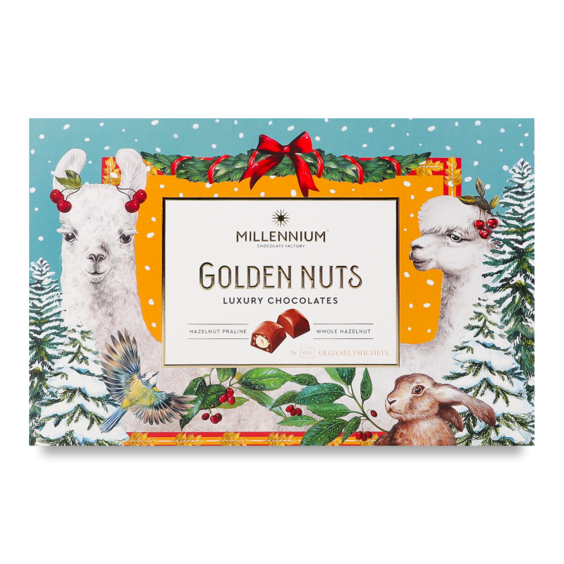 Цукерки Golden Nut з начинкою та цілими горіхами 145г Millennium