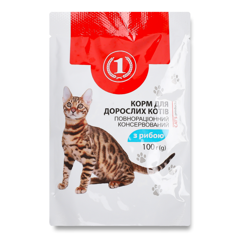Корм д/дорослих котів з рибою 100г пауч ТМ “1”