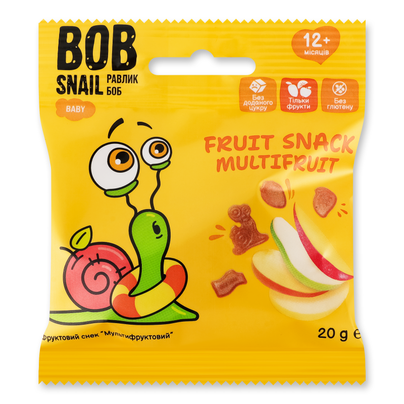 Снек фруктовий дитячий Мультіфруктовий від 12місяців 20г Bob Snail