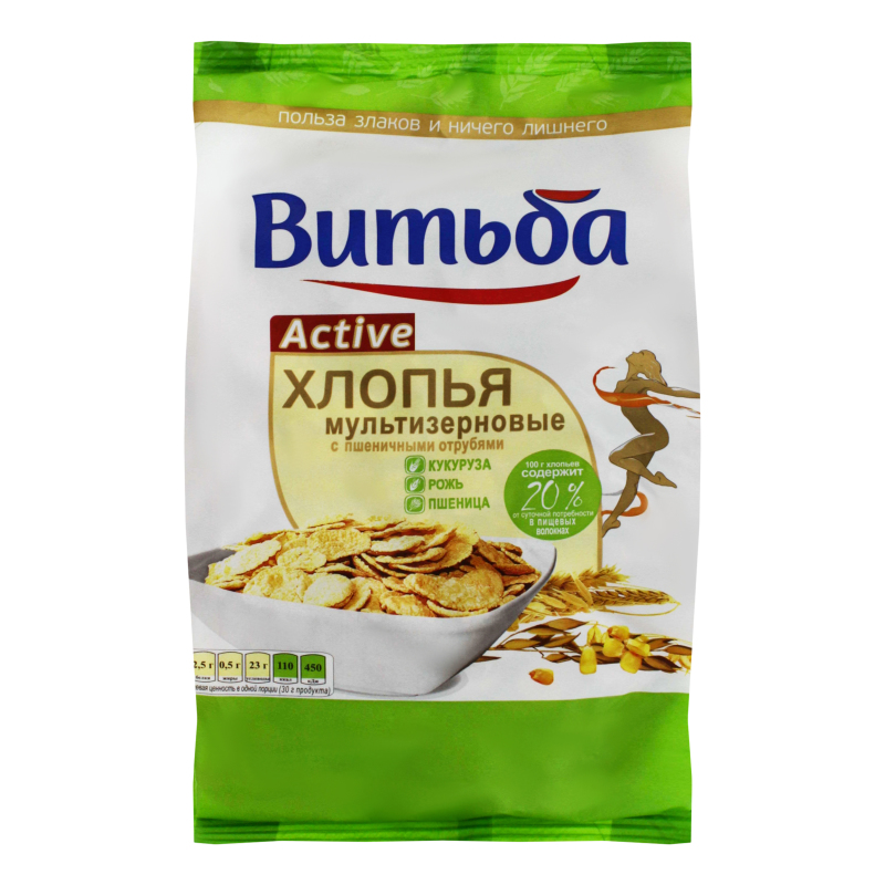 Хлопья витьба fitnes мультизерновые с пшеничными отрубями 250г мяг/уп (4810128010395)