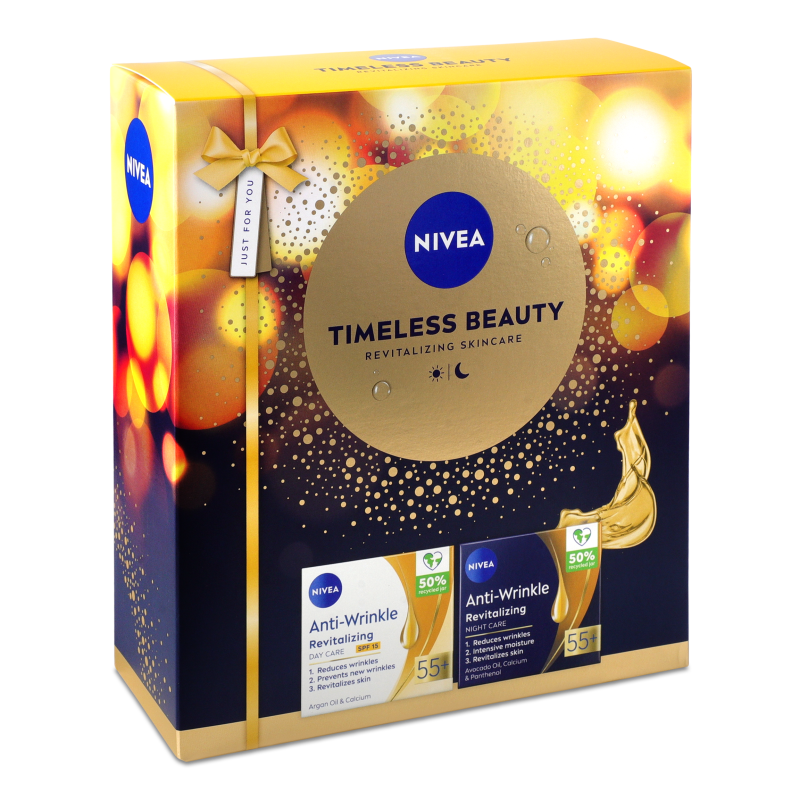 Набір Timeless Beauty Крем д/обличчя Ревіталізація 55+ денний 50мл+Крем д/обличчя Ревіталізація 55+ нічний 50мл Nivea