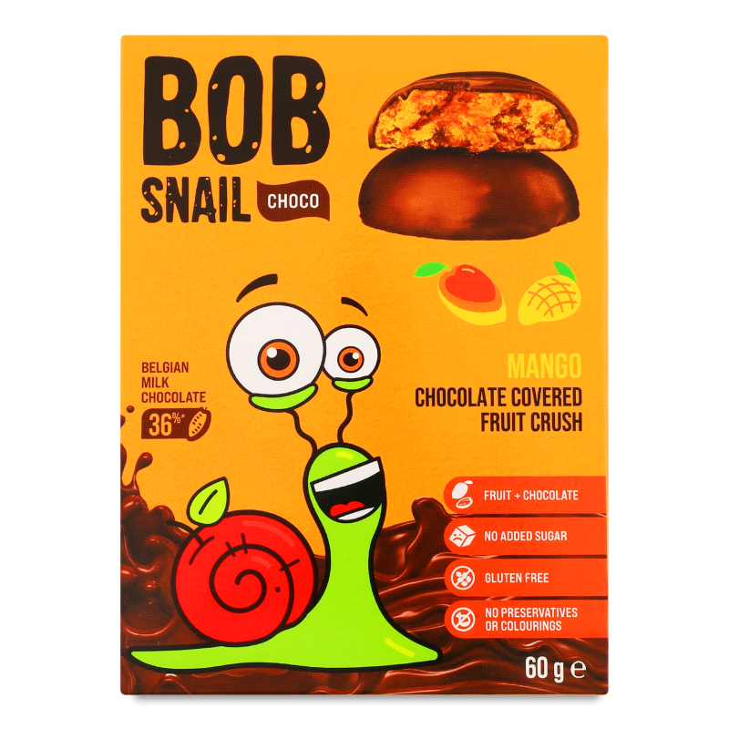 Цукерки мангові в бельгійському молочному шоколаді 60г Bob Snail