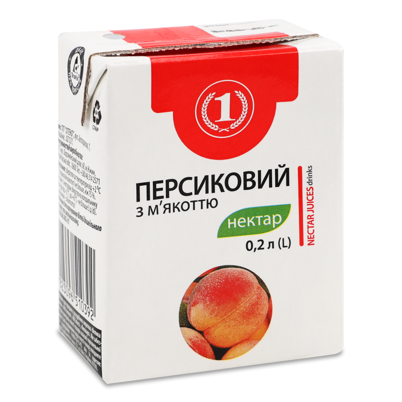 Нектар персиковий з м”якоттю 0,2л т/п ТМ “1”