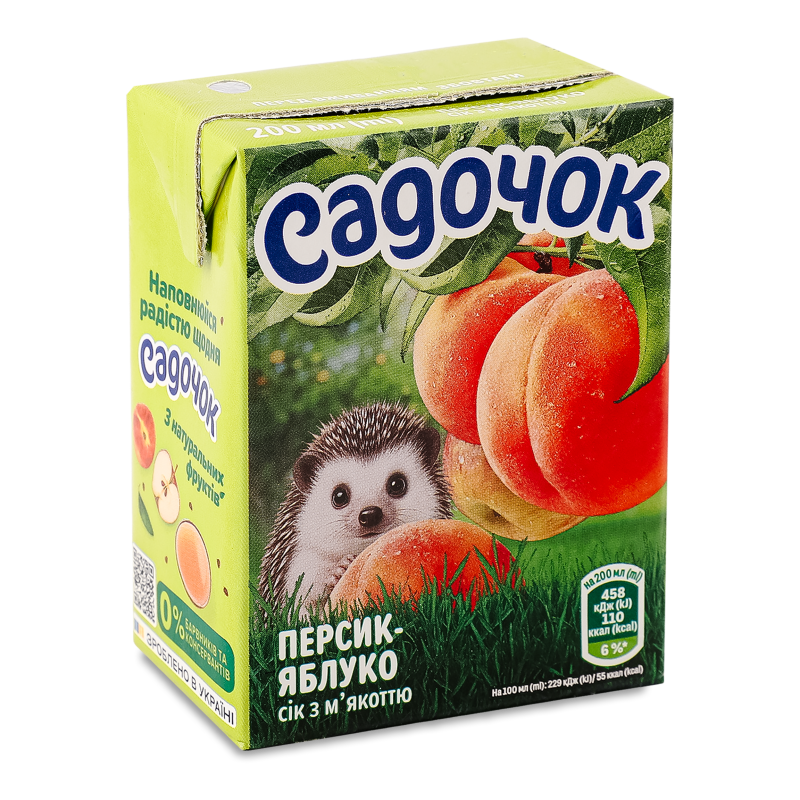 Сік Персик-яблуко з м’якоттю 200мл т/п Садочок