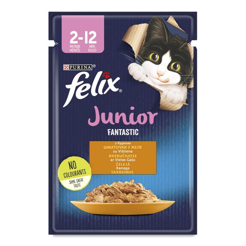 Корм д/кошенят Фантастік шматочки в желе з куркою 85г пауч Фелікс