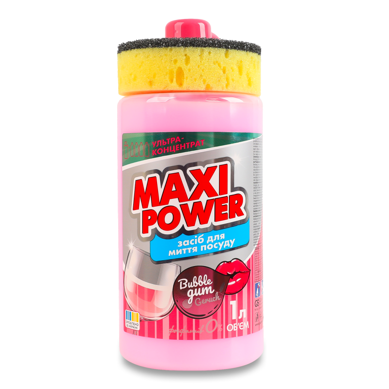 Засіб д/миття посуду Bubble gum 1000мл з дозатором Maxi Power