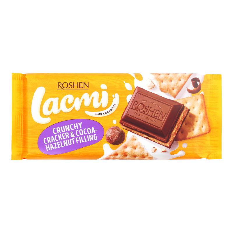 Шоколад молочний з какао-горіховою начинкою та крекером Lacmi Roshen м/у