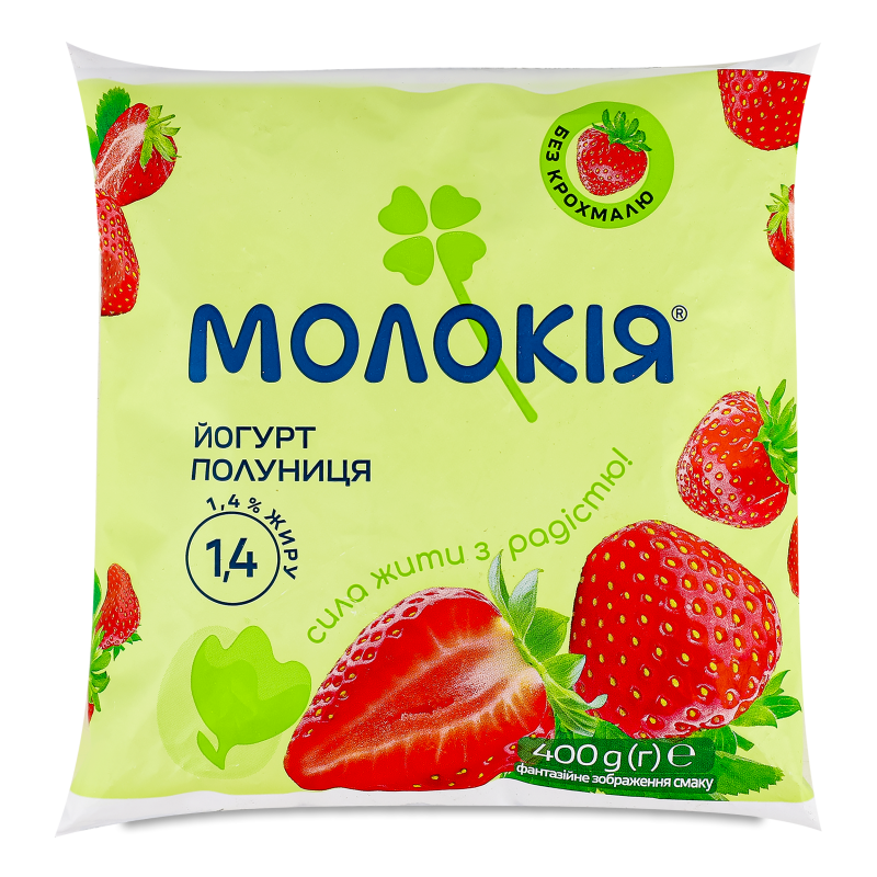 Йогурт питний Казковий Полуниця 1,4% 400г п/е Молокія