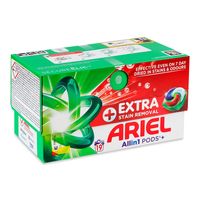 Засіб миючий синтетичний Extra видалення плям Все в 1 19*24,5г капсули Ariel