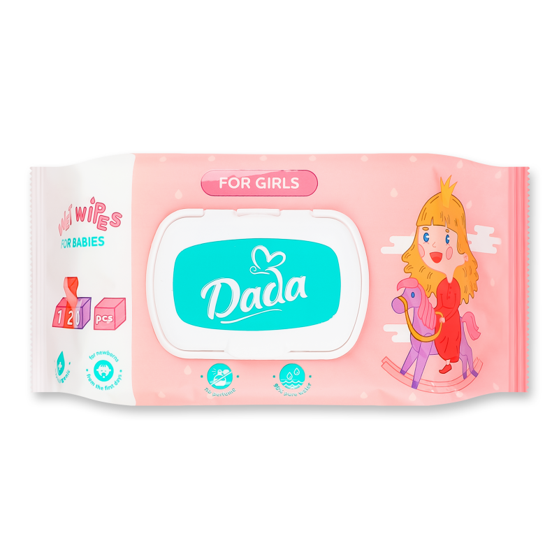 Серветки вологі д/дівчаток 120шт з клапаном ДаДа