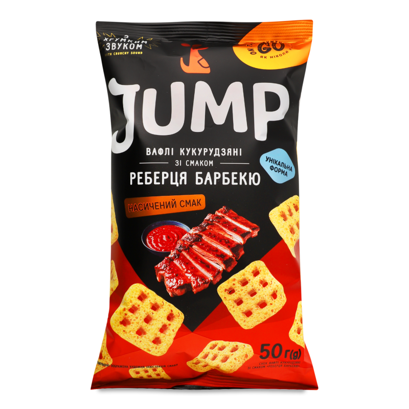 Снек вафлі кукурудзяні з смаком Реберця барбекю 50г Jump