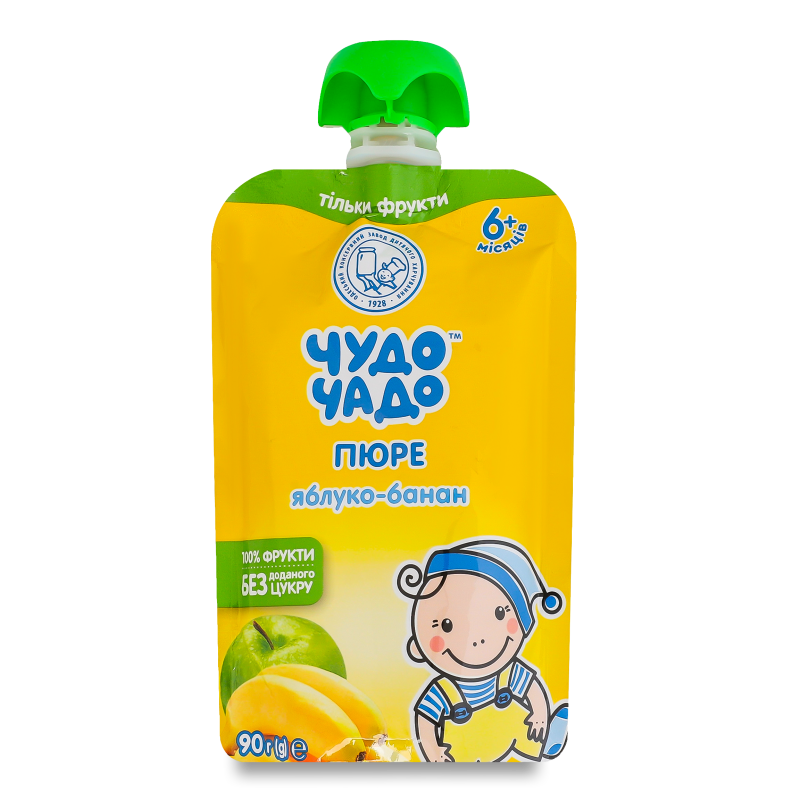 Пюре дитяче яблучно-бананове без цукру з 6місяців 90г пауч Чудо-чадо