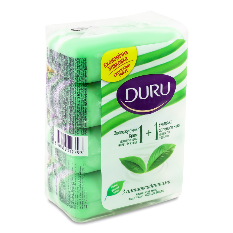 Мило 1+1 з екстрактом зеленого чаю та зволожуючим кремом 4*80г Duru
