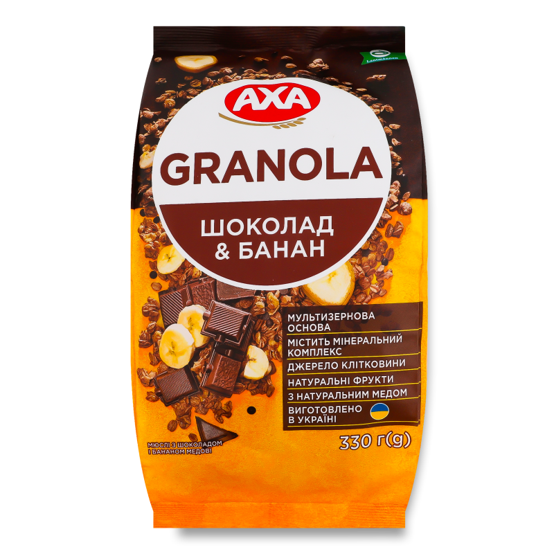Мюслі медові з шоколадом та бананом 330г п/е Аха