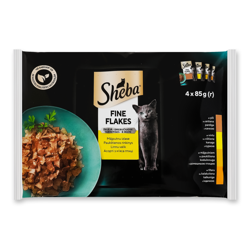 Корм д/дорослих котів Fine Flakes з м’яса птиці в желе 4*85г пауч Sheba