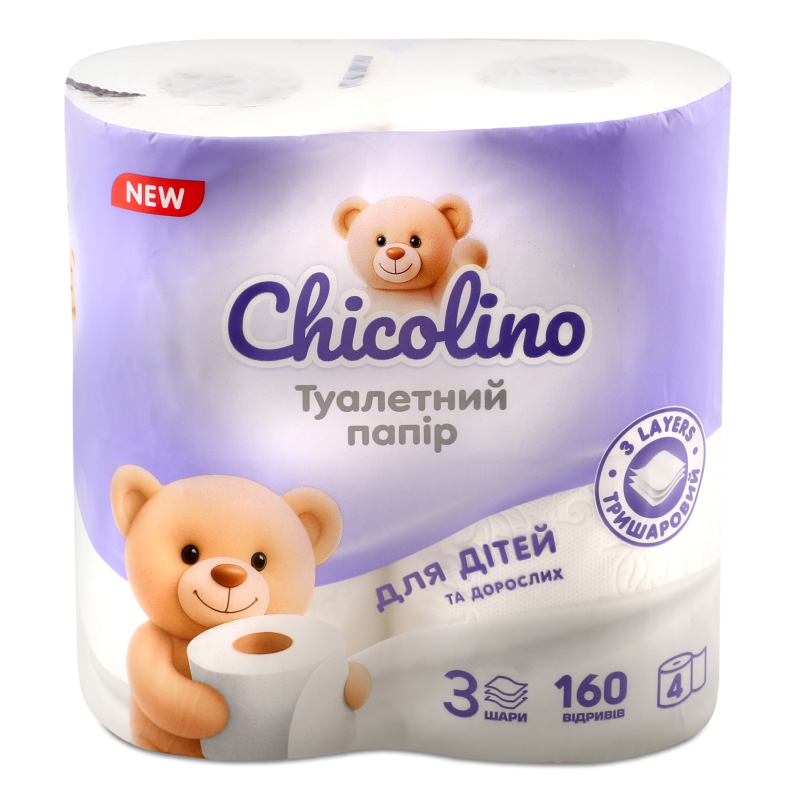 Папір туалетний білий 3шари 4шт Chicolino