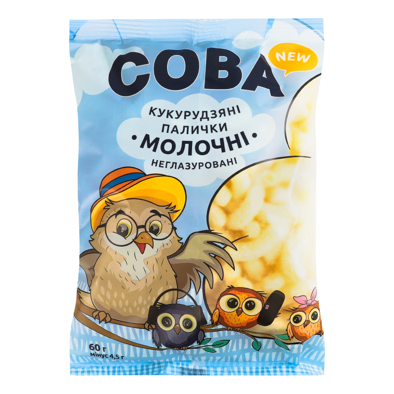 Палочки кукурузные молочные неглазированные м/у Сова 60г Сова ...