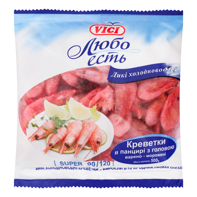 Креветки vici в панцире в/м 90/120 500г (4740056096737)
