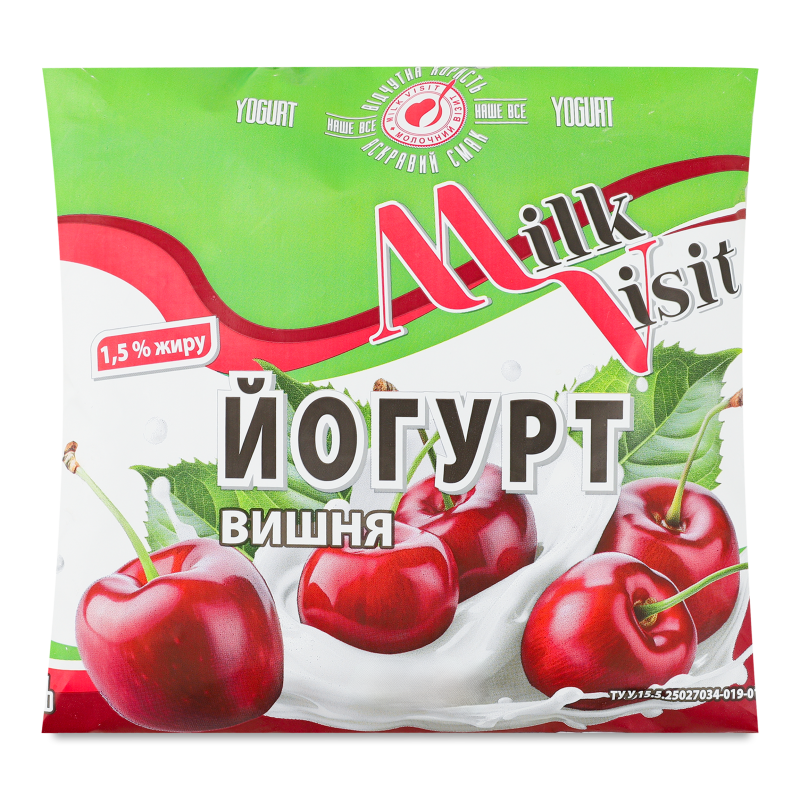 Йогурт з наповнювачем Вишня 1,5% 400г п/е Milk Visit
