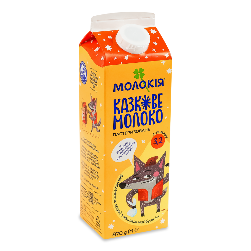 Молоко Казкове 3,2% 870г пюр/пак Молокія