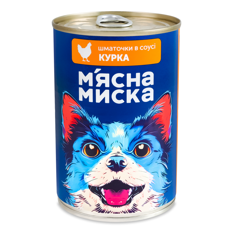 Корм д/дорослих собак Шматочки курки в соусі 415г ж/б М”ясна миска