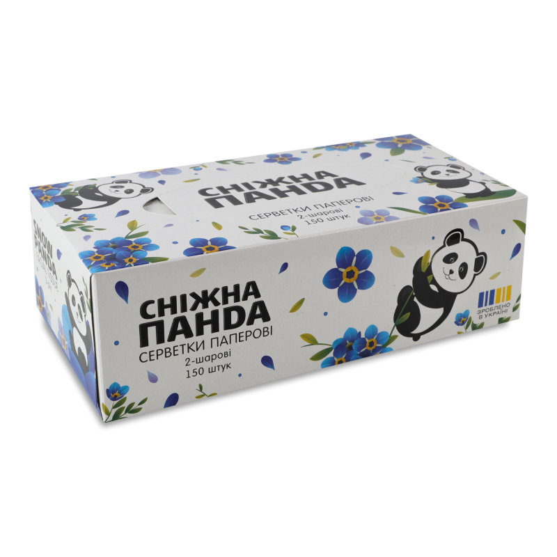 Серветки паперові 2шари 150шт коробка Сніжна панда