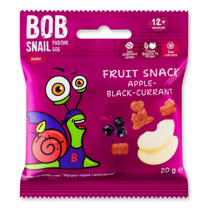 Снек фруктовий дитячий Яблуко-Чорна смородина від 12місяців 20г Bob Snail