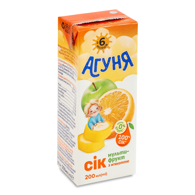 Сік мультифруктовий з м’якоттю від 6місяців 200мл т/слім Агуня