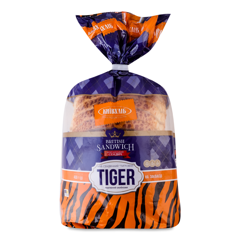 Хліб сендвічний Tiger нарізаний скибками 400г плівка Київхліб