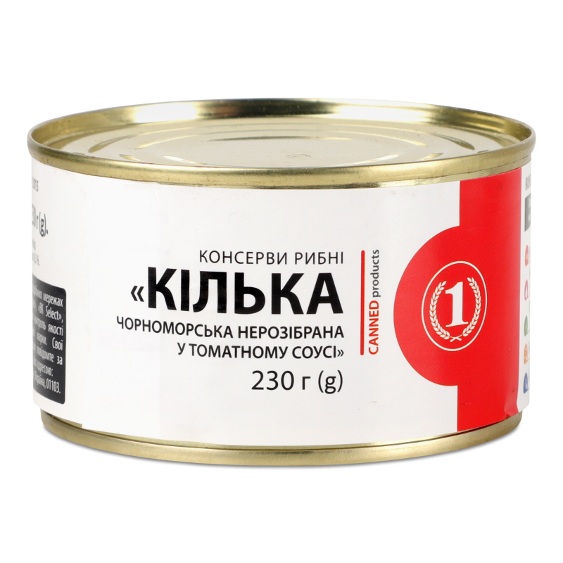 Кілька чорноморська нерозібрана в томатному соусі 230г ж/б ТМ “1”
