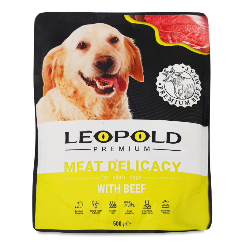Корм д/дорослих собак М”ясний делікатес Преміум з яловичиною 500г пауч Леопольд