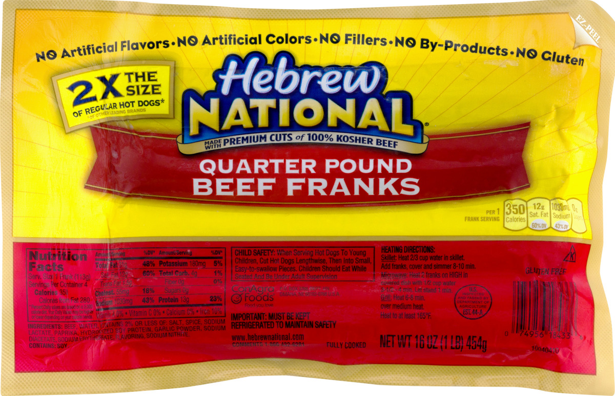 Hebrew National Quarter Pound Beef Franks Hebrew National(74956184336