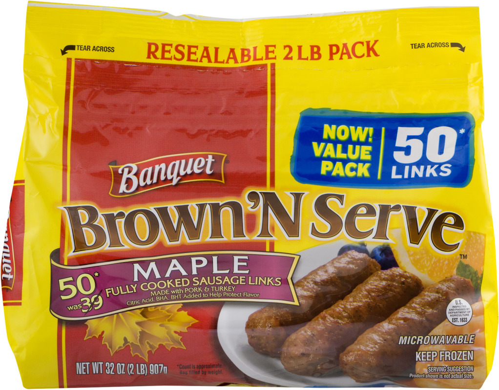 Banquet Brown 'N Serve Fully Cooked Sausage Links Maple 50 CT Banquet