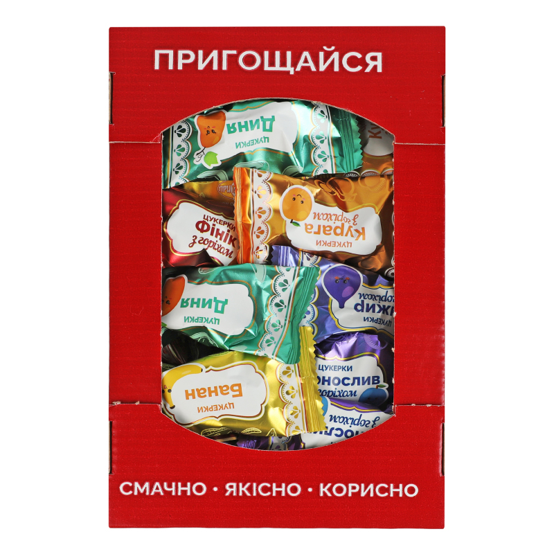 Цукерки глазуровані кондитерською глазур'ю Фруктове асорті Пригощайся к/у