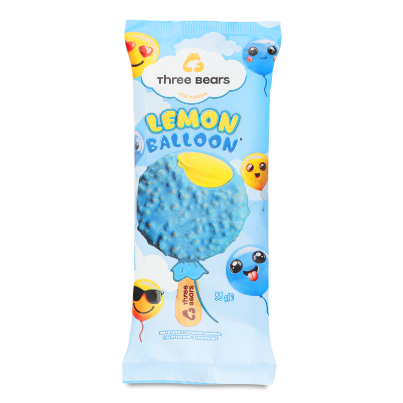 Морозиво Lemon balloon глазуровано-декороване ескімо 55г Three bears