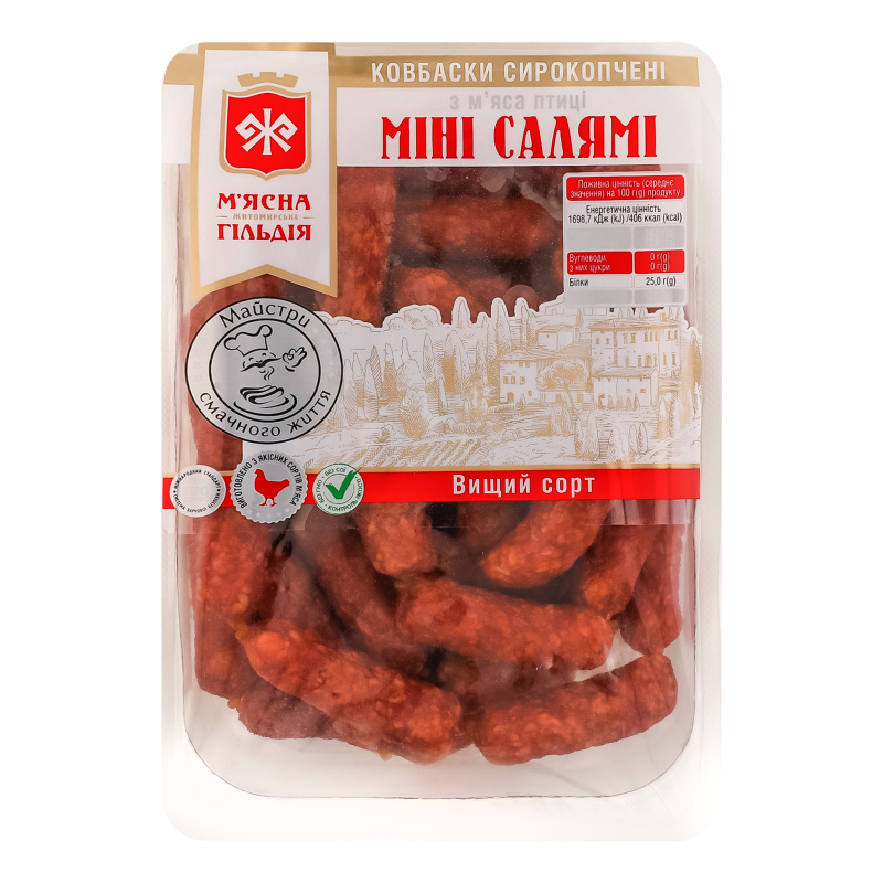 Ковбаски з м'яса птиці Міні салямі М'ясна Гільдія с/к в/с кг