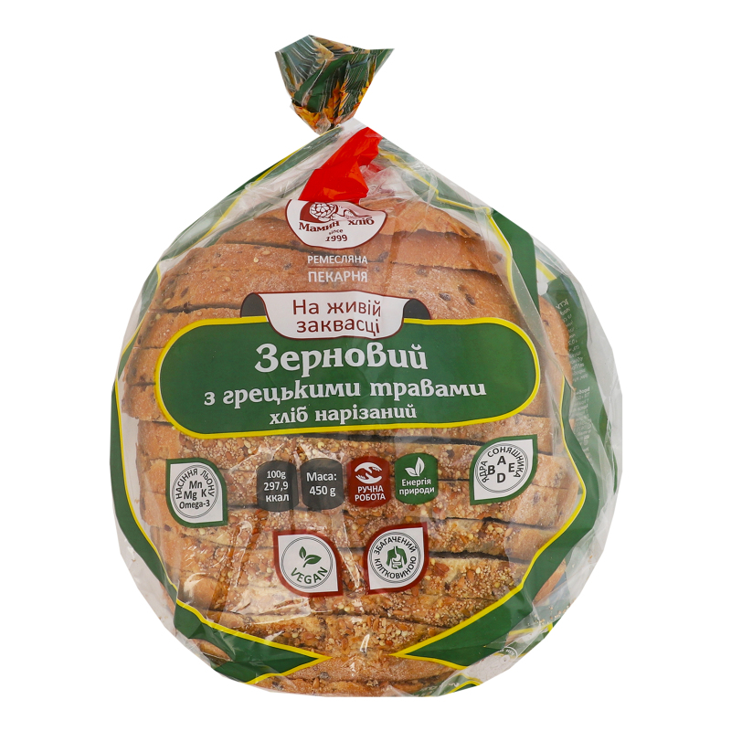 Хліб нарізний з грецькими травами Зерновий Мамин хліб м/у