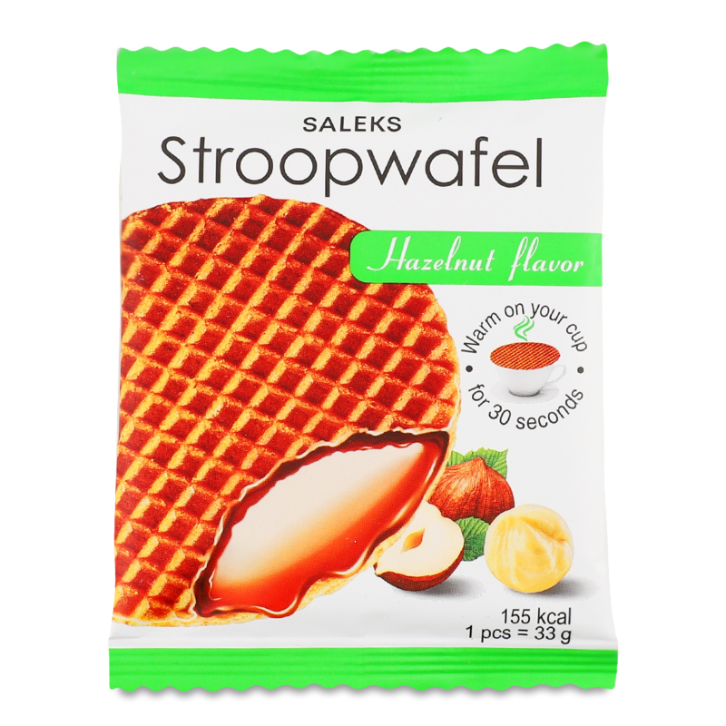 Вафля Stroopwafel з карамельною начинкою та тертим фундуком 33г Saleks