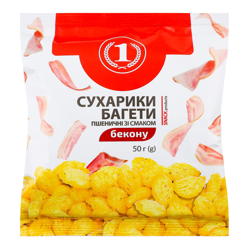 Сухарики пшеничні зі смаком бекону Багети ТМ "1" м/у