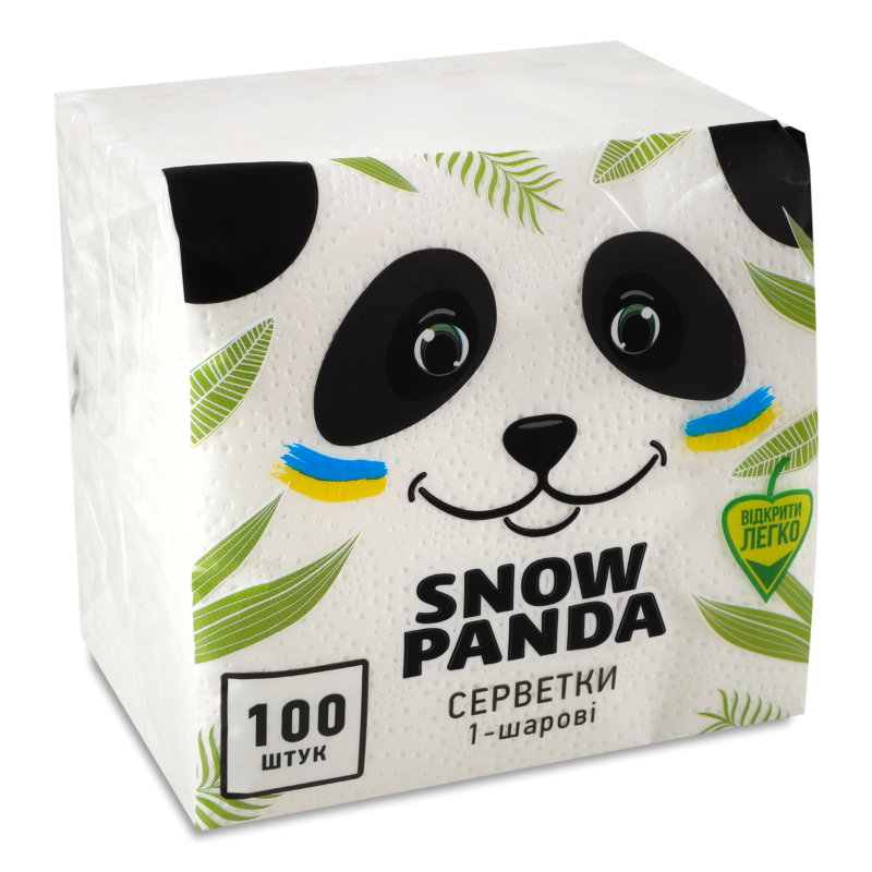 Серветки паперові білі 1шар 100шт Snow Panda