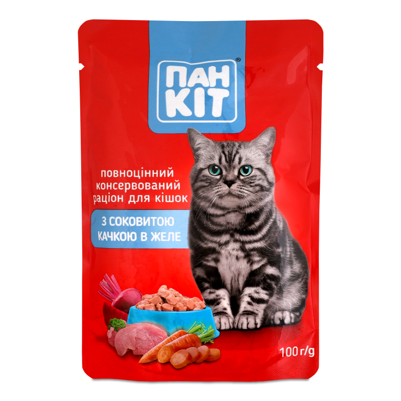 Корм д/котів з соковитою качкою в желе 100г пауч Пан Кот
