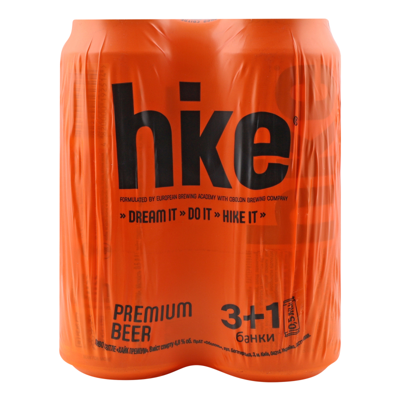 Пиво 4х0.5л 4.8% светлое пастеризованное Premium Hike м/у Hike